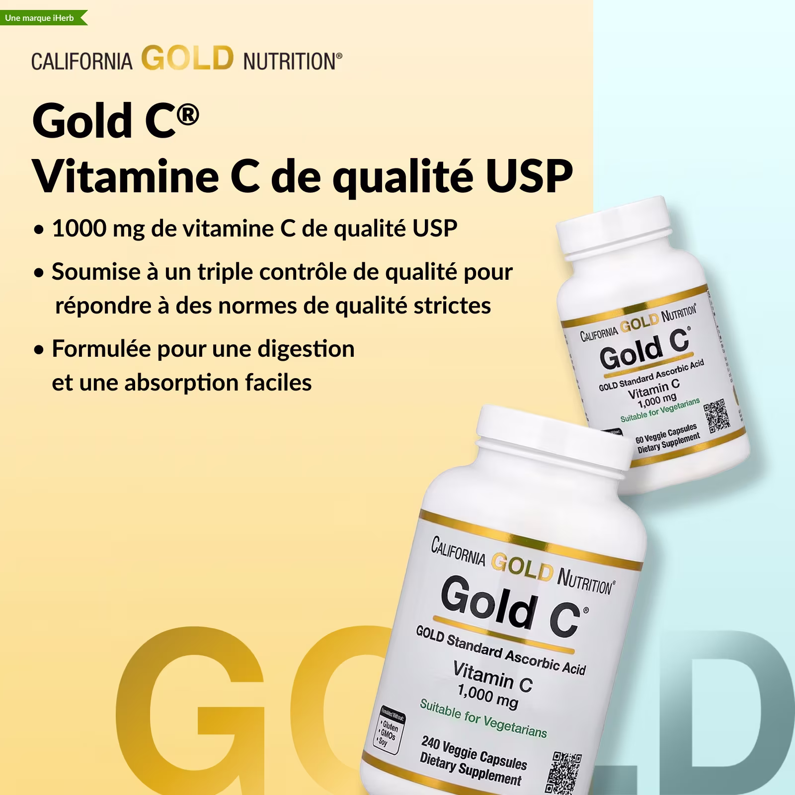 California Gold Nutrition Gold C™ Vitamine C 1000 mg – 60 Capsules Végétales