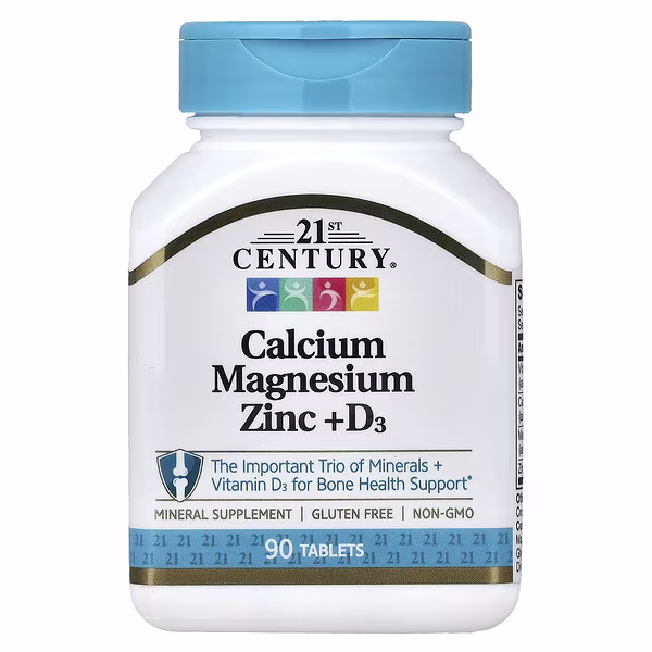 21st Century Calcium Magnésium Zinc + Vitamine D3 – 90 Comprimés
