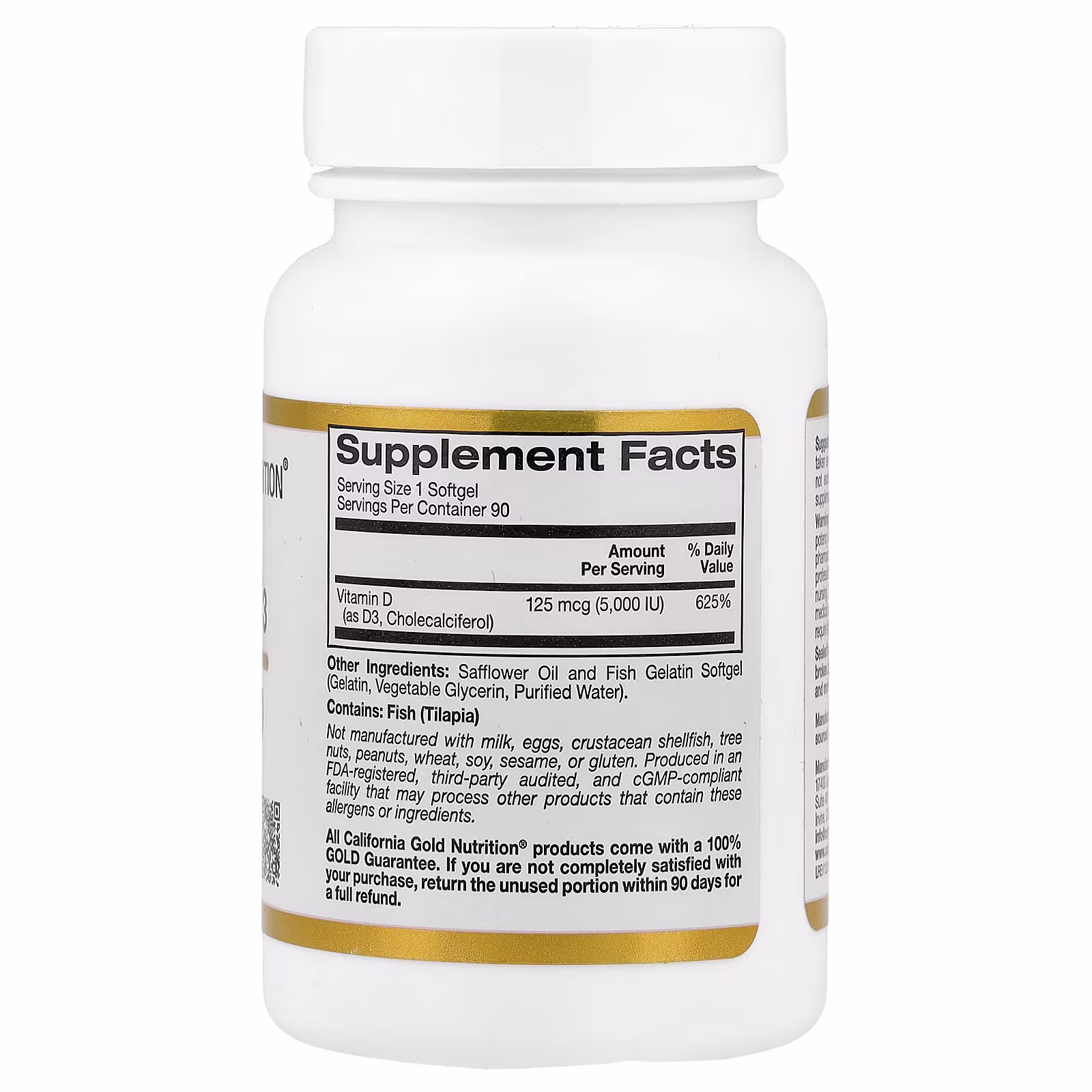 California Gold Nutrition Vitamine D3 5000 UI (125 µg) – 90 Capsules Molles