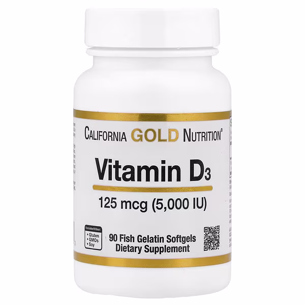 California Gold Nutrition Vitamine D3 5000 UI (125 µg) – 90 Capsules Molles